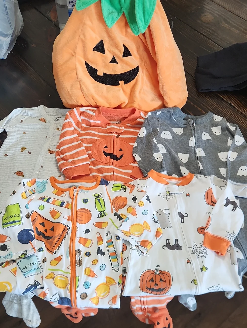 9 Month Baby Boy Orange Pumpkin Costume & Fall Outfit Bundle